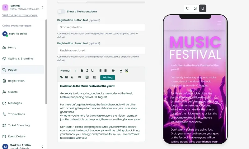 Treffio admin dashboard