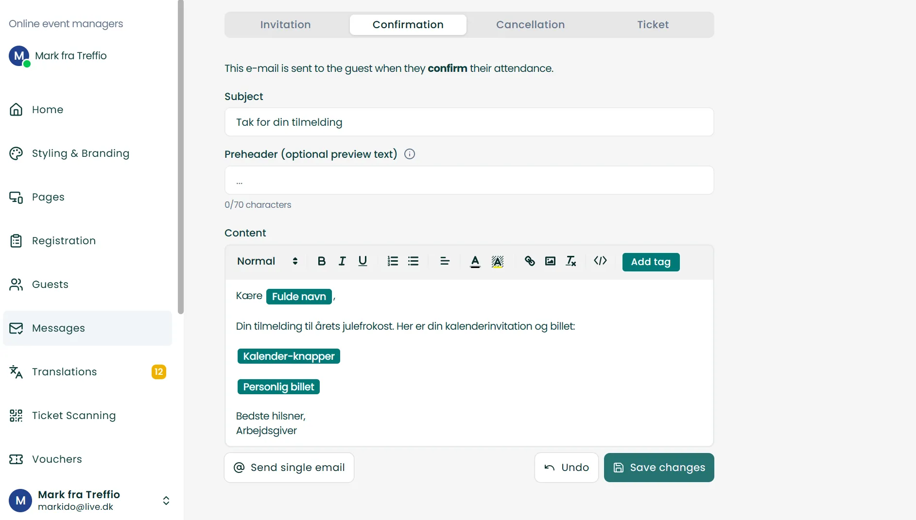 Treffio kommunikations dashboard