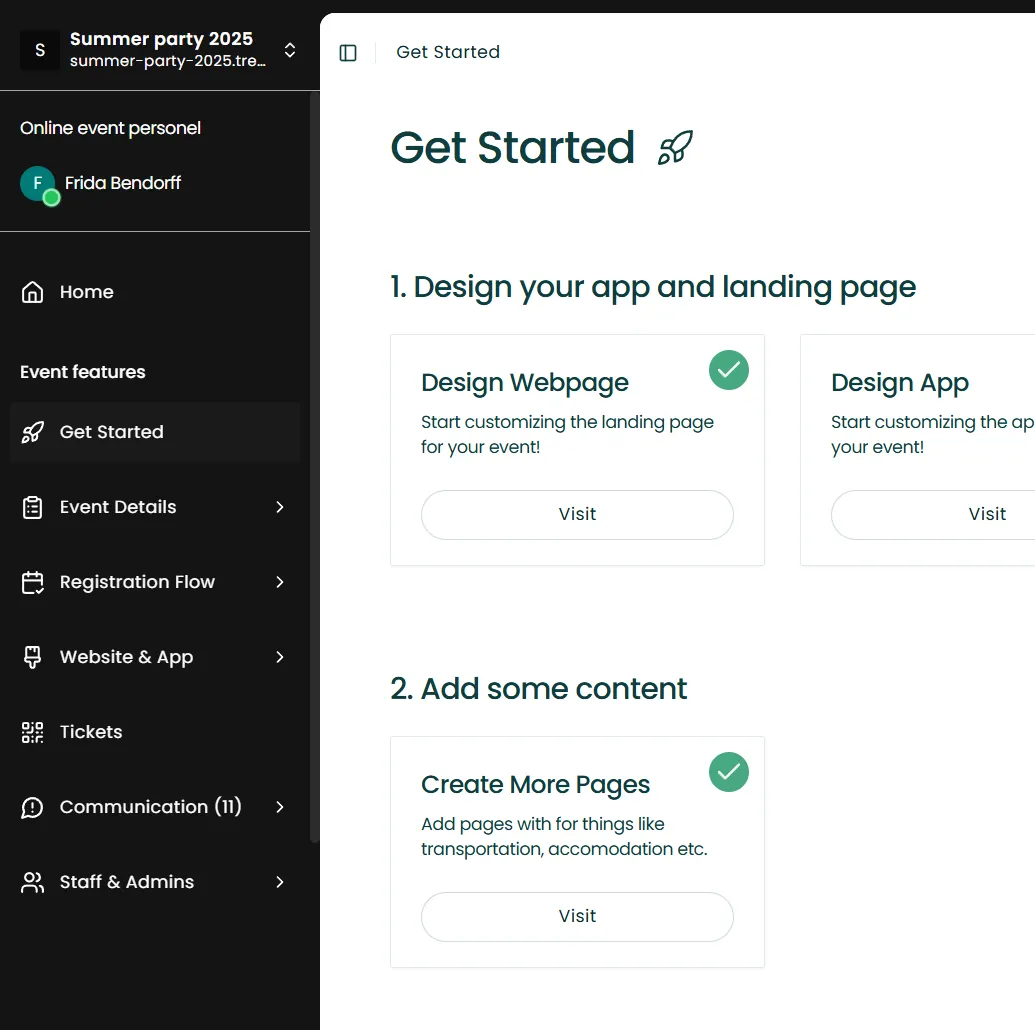 Treffio's get started page