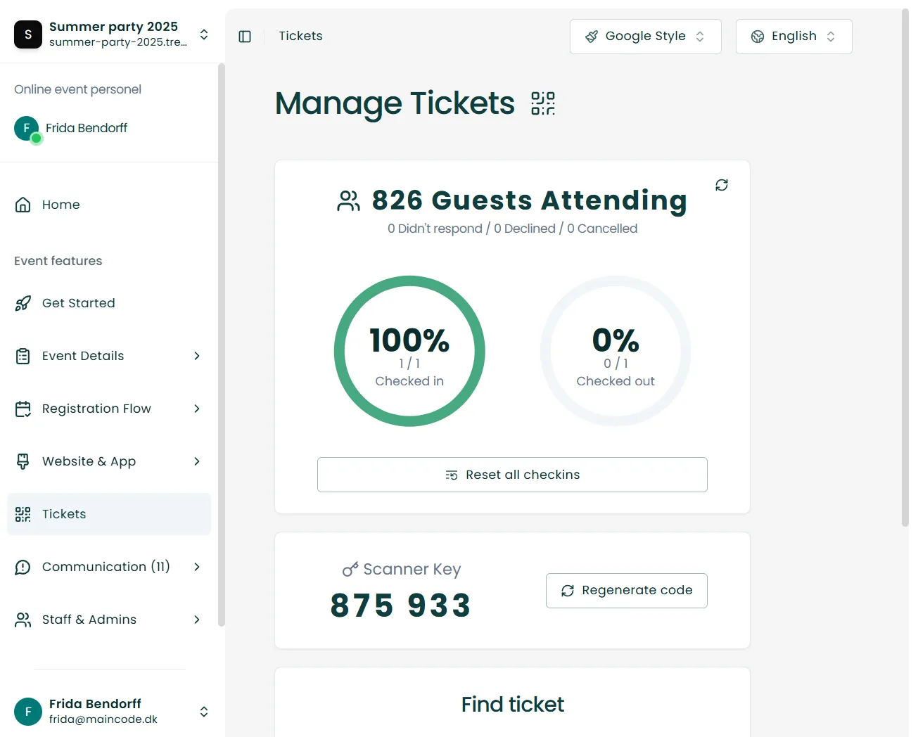 Treffio admin dashboard